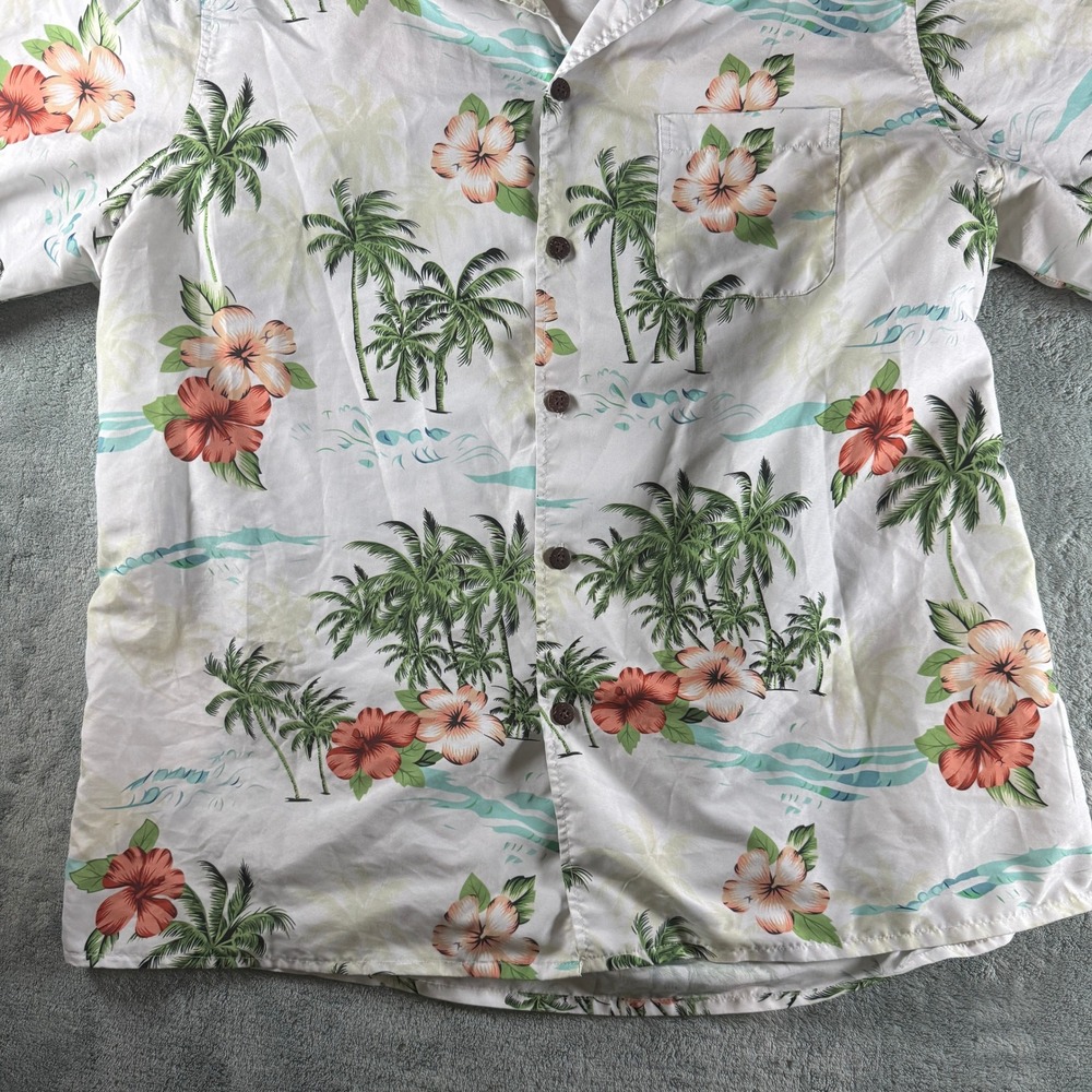 Tropical Storm Mens XXL White Palm Tree Hibiscus Floral Hawaiian Camp Shirt 0235
